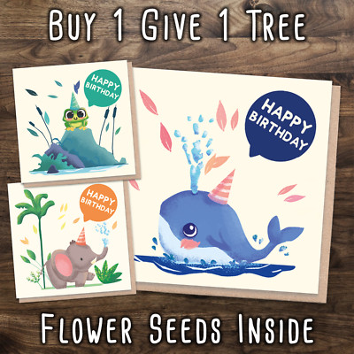 Eco Friendly Birthday Cards. TREE PLANTING Animal Cards with FLOWER ...