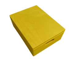 LARGE WOODEN BOX / TOY BOX 40x30x13.5cm WITH HANDLES IN YELLOW COLOR