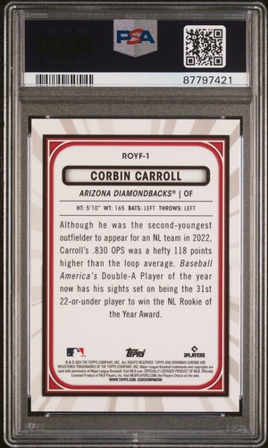 2023 Bowman ROY Favorites Corbin Carroll Aqua Refractor Rookie (RC) /125 PSA 10 - Imagen 2 de 2