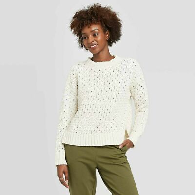 A New Day Womens XXL Sweater Pullover Cream Crew Neck Knit Hi Low