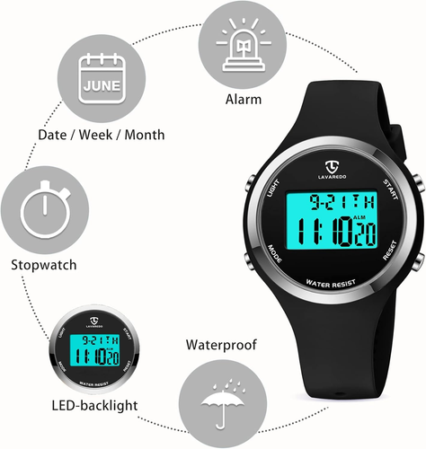 Uhren für Damen, Digitaluhr Damen Outdoor Sport mit Alarm/Stoppuhr/Chron - Bild 3 von 12