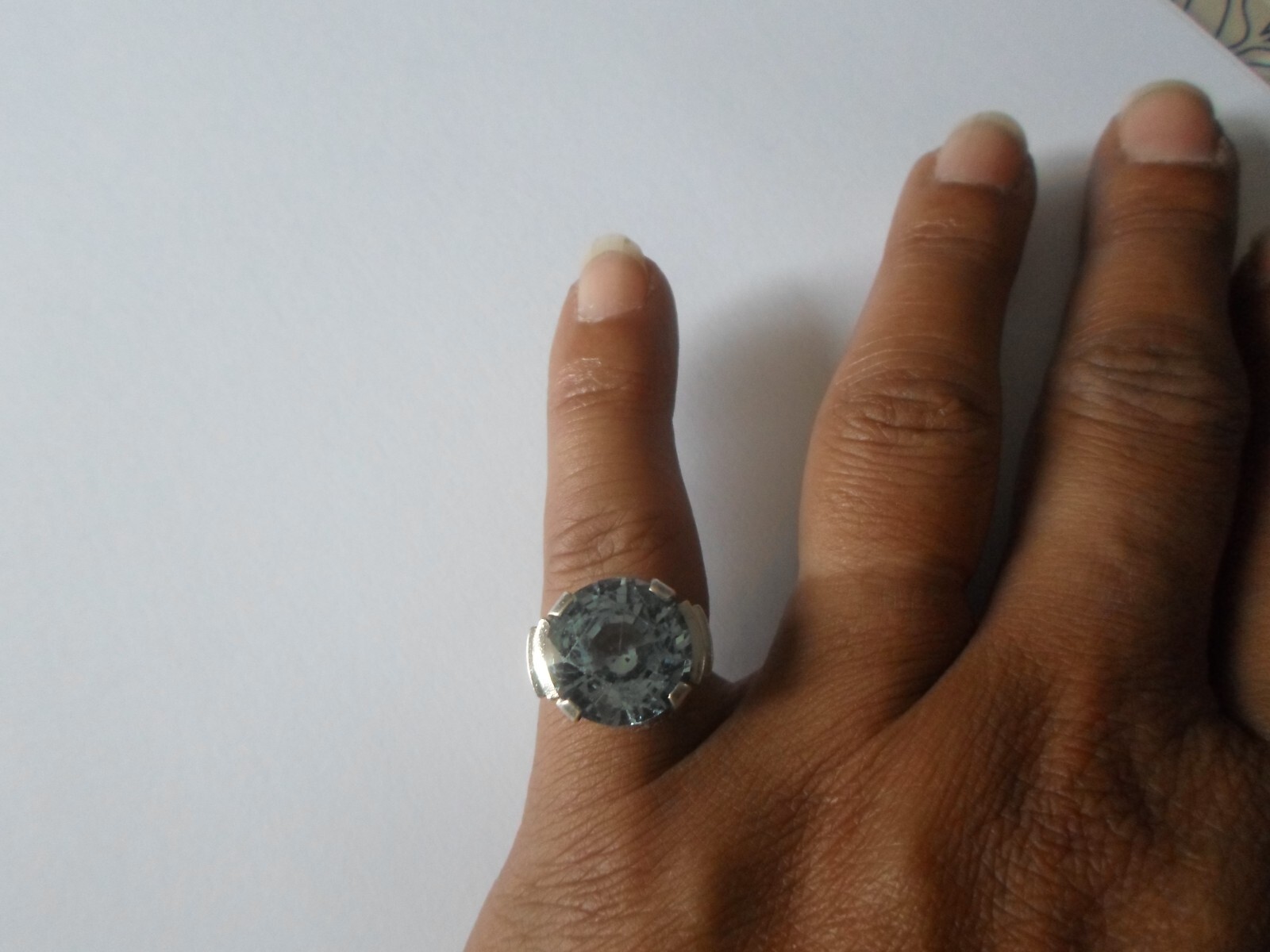 solid silver ring, faceted sky blue cabochon, siz… - image 2