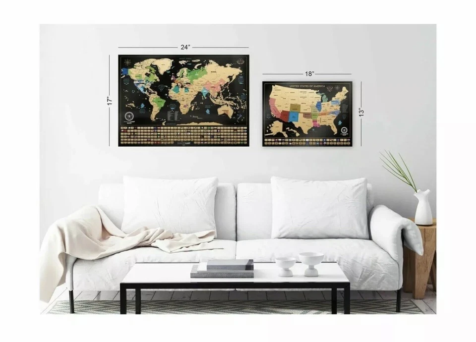 Set of 2 Scratch-Off Travel Map Of The World & USA Map Deluxe Gold Posters - Image 4 of 4