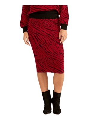 RACHEL RACHEL ROY Womens Red Sweater Animal Print Midi Pencil Skirt M