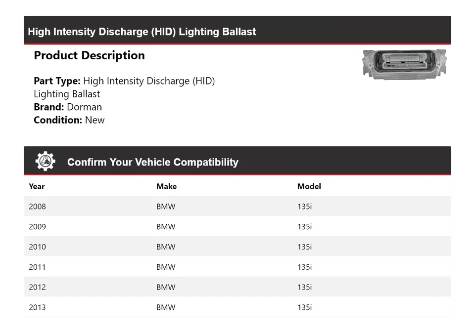 Балласт освещения высокой интенсивности разрядки (HID) для BMW 135i Dorman 2008-2013 годов выпуска - Изображение 2 из 4