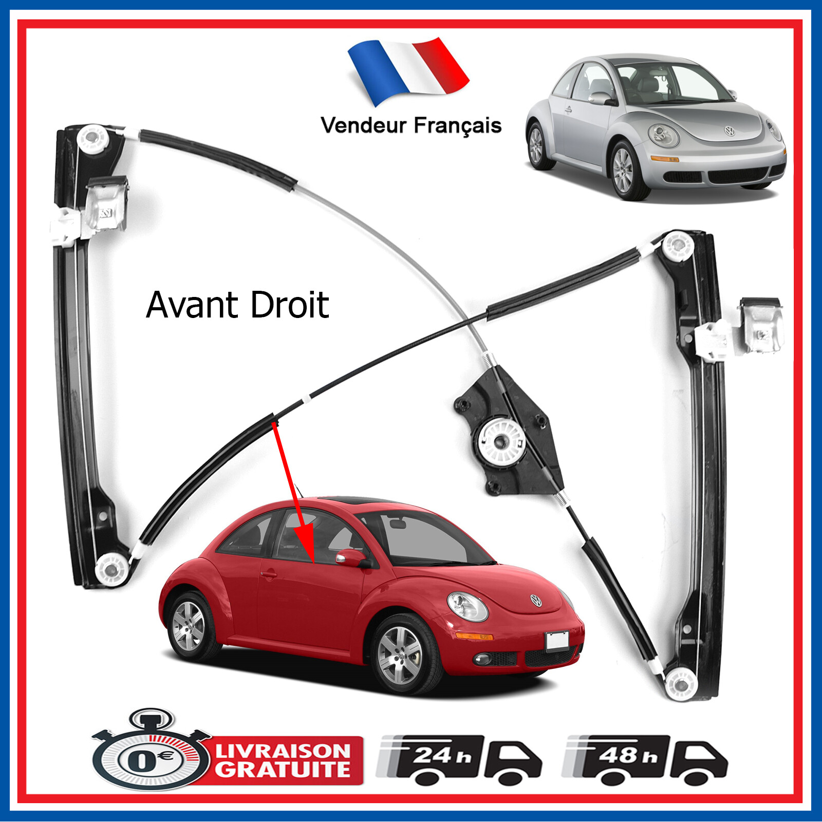 Mécanisme lève-vitre 1C0837656 pour réparer une vitre bloquée de New Beetle