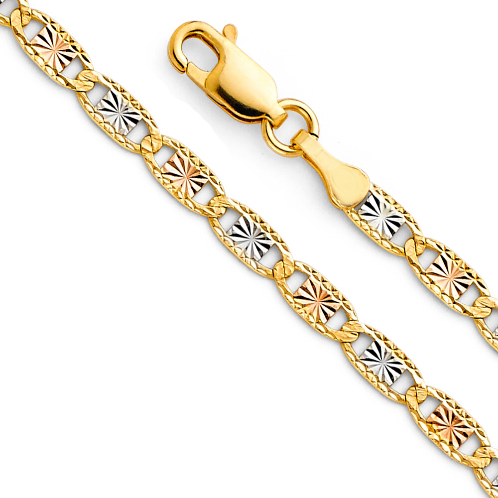 14K Tri Color Gold 3.3mm Valentino Star/Edge DC Chain Necklace