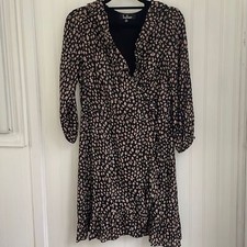 Lulu’s black 3/4 length sleeve pink floral wrap dress with ruffles size Medium