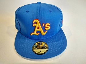 New Era Oakland A S 59fifty Fitted Blue Cap Size 55 8cm Small Adult Ebay