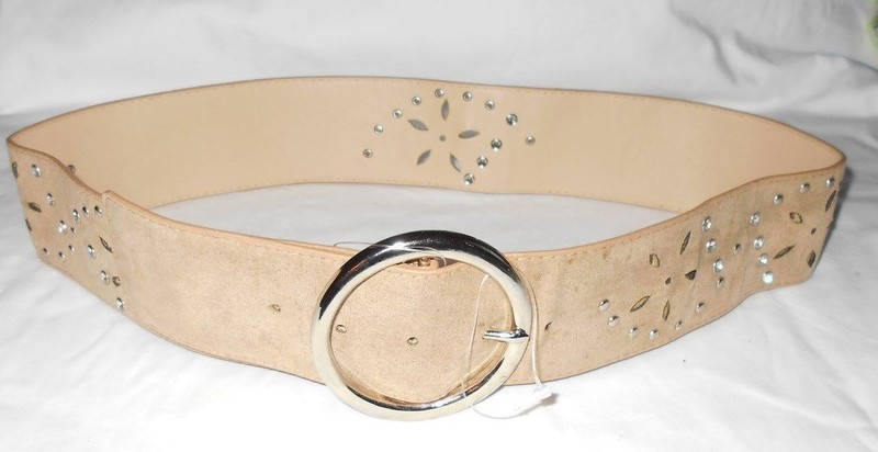 Limited Too Teens Studded Rhinestones Silver Buckle BeigeTan Belt Sz M/L 39" 