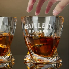 Custom Engraved Bulleit Bourbon Twisted Whiskey Glass – 10 oz Rocks Glass New