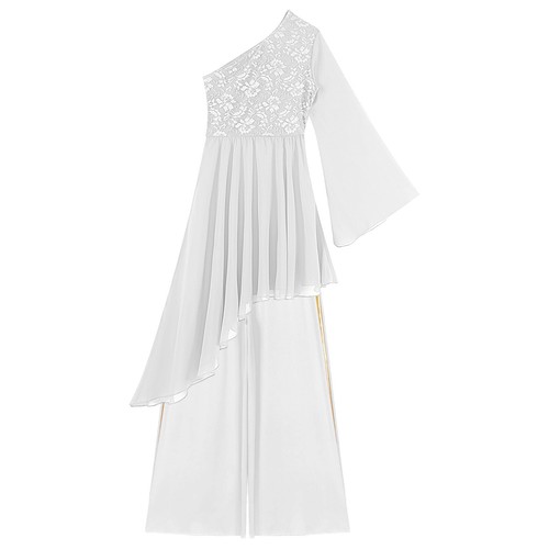 Women Set Worship Outfit One Shoulder Suit Tunic Costume 2 Piece Flared Sleeve - Bild 7 von 35