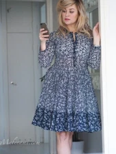 Maje Navy Blue white broderie anglaise fit flare Tea Dress S2 8 Rayana