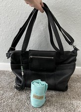 Lily Jade Madeline Leather Diaper Bag- Black with Mint Lining Rare Excellent