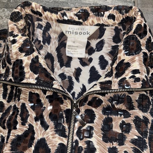 Vintage Exclusively Misook Animal Print Zip Front Paillette Jacket Leopard Sz S - Picture 2 of 6