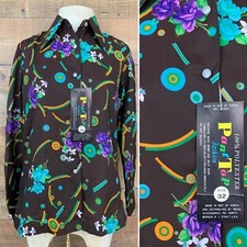 Vintage 1960  s 1970  s NWT Fun Floral Abstract Print Button Shirt Size 32 Small