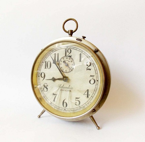 Antique Columbia 8 Day 1910s Alarm clock Desk Table Chrome Retro Watch USA - Picture 5 of 5