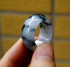 21.5 MM Certified Natural Grade A Blue Green Float Flowers Jade jadeite Ring 702