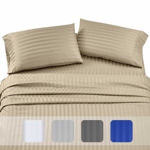Queen Size Damask Stripe Long Staple Combed Cotton Bed Sheet Set Image Is Loading Queen Size Damask Stripe Long Staple Combed Cotton