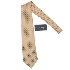 Drake's NWT Neck Tie Beige w/ Blue & Green Mini Floral / Geo Pattern 100% Silk