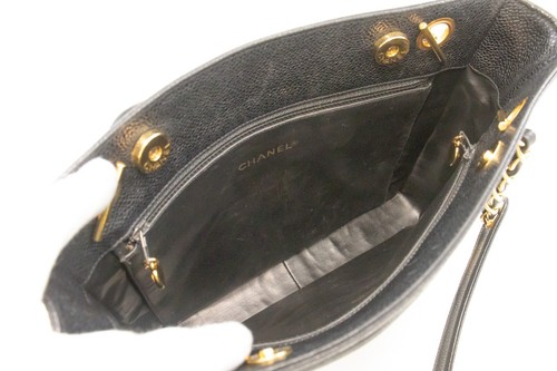 m25 CHANEL Authentic Grained Calfskin Triple Coco Chain Shoulder Bag Black Gold - Picture 11 of 17