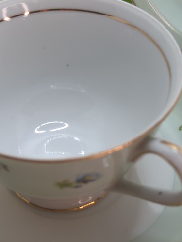 Yamaka Occupied Japan Bone China Mint Green Teacup & Saucer Purple Blue flowers - Picture 4 of 11