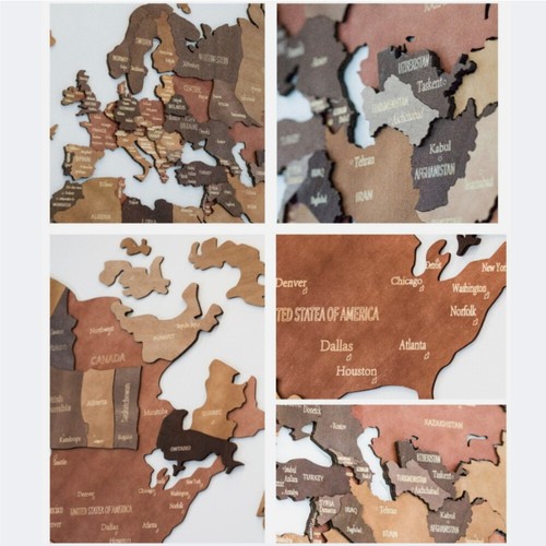 60*35in Wooden World Map Multilayered Travel Map Wall Map Office Home Decor - Picture 5 of 12