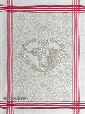 TISSUS TOSELLI French Jacquard Kitchen Dish Towel Suzette the Cow - Made in France