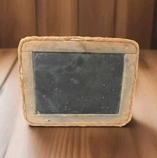 Antique Primitive  Hand Held Slate Chalkboard Leather / Rope Edge 7 1/2" x9" #KT