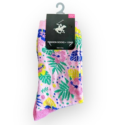  Beverly Hills Polo Club Women s Socks, Pink Tropical Design, Fits Shoe 5-9 
