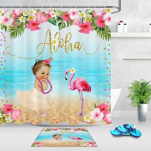 Aloha Baby Flamingo Tropical Flower Leaves Shower Curtain Set Bathroom Decor 72 Ebay