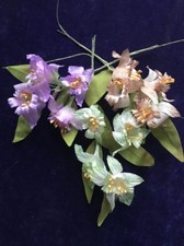 Vintage Millinery Flower 1" Bunch of 4 Pick Mocha Brown, Green or Lt Purple NA