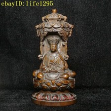 Chinese Boxwood Hand Carved 3 Sides Buddha Statue Decoration Collection H 10 CM