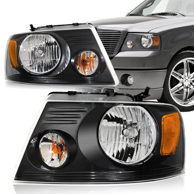 Faros de lente transparente con carcasa negra para Ford F150 con lámparas reflectoras ámbar Foto 2 de 3