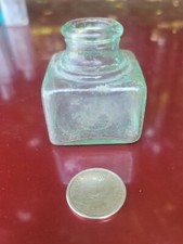 Nice Old Square Sea Green Ink Well Antique Ink Bottle!