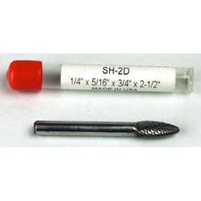 Carbide Burr (SH-2D) Flame Shape - Double Cut - 1/4 x 5/16 x 3/4 x 2 1/2