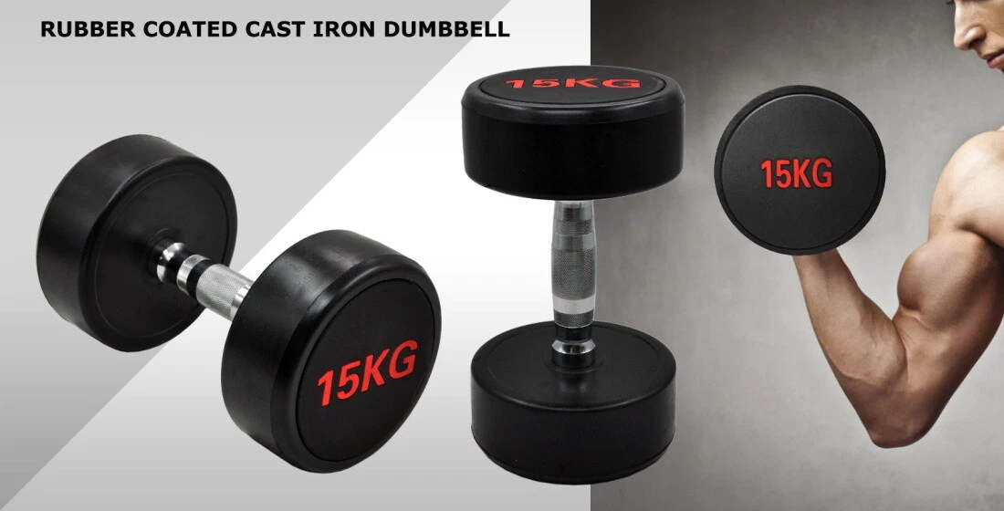 15kg x 2 Commercial Grade Rubber Coated Dumbbell Hand Weight - Rubber Dumbbell