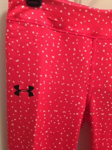 Under Armor Pink Dots Athletic Capri Tights Girls Youth Size L Logo Heat Gear - Picture 8 of 16