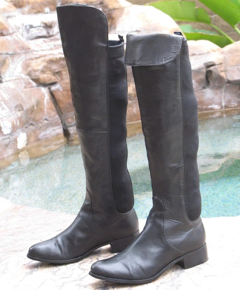 Botas de montar Charles David altas de cuero OTK + elásticas para mujer talla 7,5 negras Foto 3 de 4