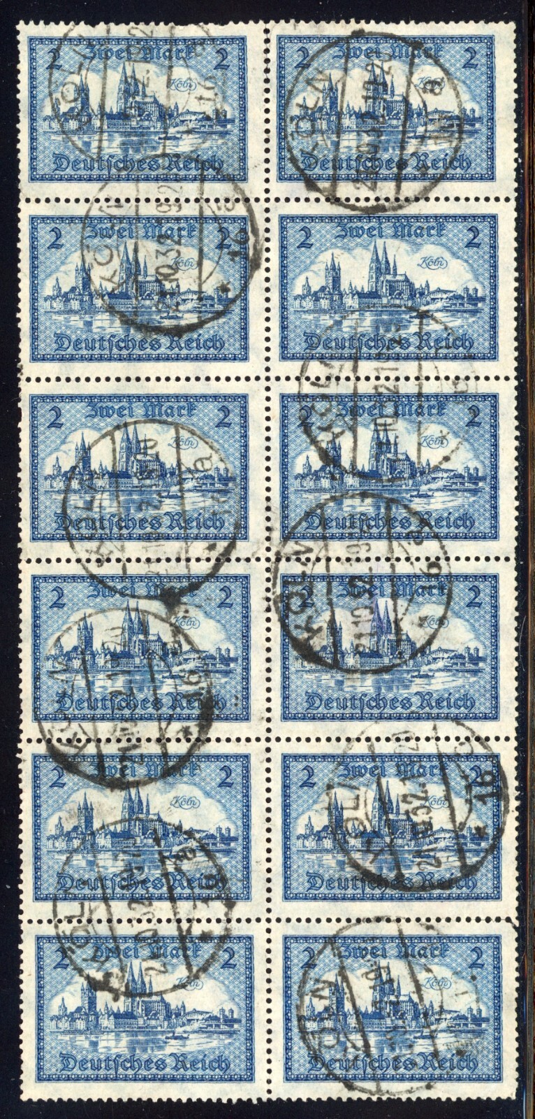 Germany 1930 View of Cologne Sc# 387 Used Block of Twelve XF Scarce Multiple 💥