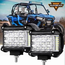 Tri Row 4"inch 90W  LED Work Light Bar FLOOD Pods for Can-am Polaris RZR ATV UTV