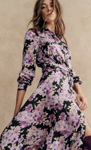 Sezane Robe Lauretta dress NEW 2024 Season UK 14 Purple Floral Belted RRP £160 - Picture 3 of 16