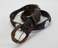 Concho Belt 38 Tooled Leather Western Cowboy Braided Inlay Brown Distressed Vtg