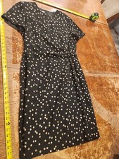 David Warren Maxi Dress Women's 12 Black Gold Polka Dot #S56 * 