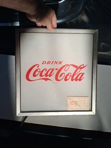Vintage Drink Coca Cola Electric Lighted Metal Square Sign