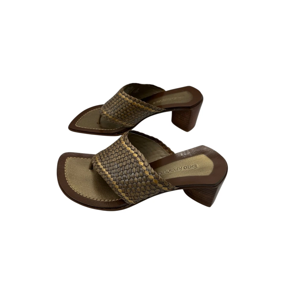 Sandalias tejidas Enzo Angiolini para mujer talla 7 M marrón dorado tacón bloque Foto 4 de 4