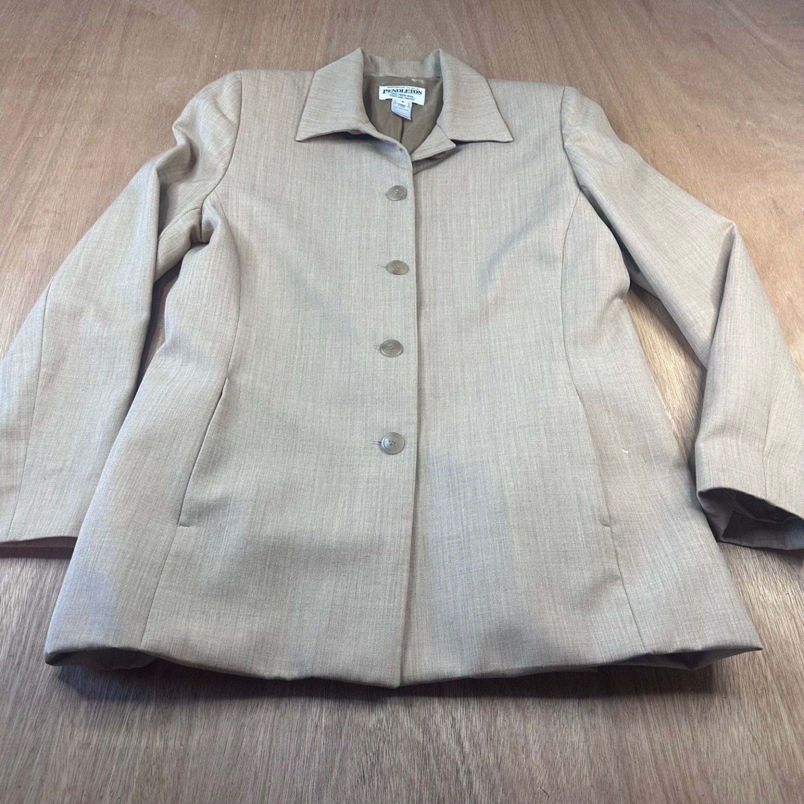 Pendleton Women’s Wool Blazer Jacket Size 6 Beige Tan Virgin Wool Lined Classic
