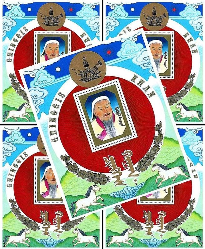 MONGOLIA 1990 GENGHIS KHAN x5 (five) S/S MNH ** MILITARY, HORSES