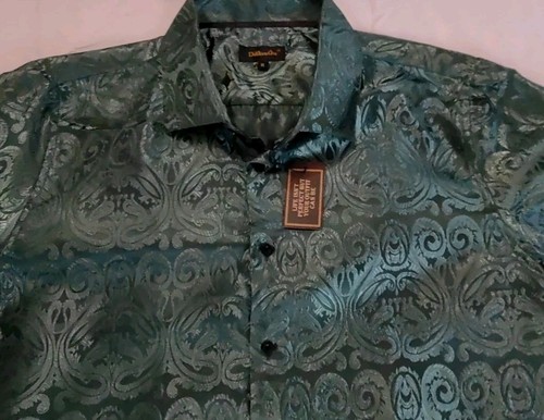 DiBanGu Silk Paisley Verde Smeraldo Taglia Extra-Large XL CAMICIA UOMO ABBOTTONATA NUOVA - Foto 4 di 11
