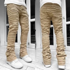 Guapi Tan Stacked Denim Pants Frayed Streetwear Flare Mens Size 32 NWT [jb]